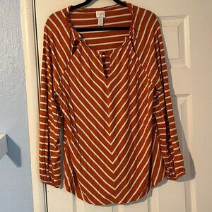 Chico's Orange & White Chevron Striped Long Sleeve